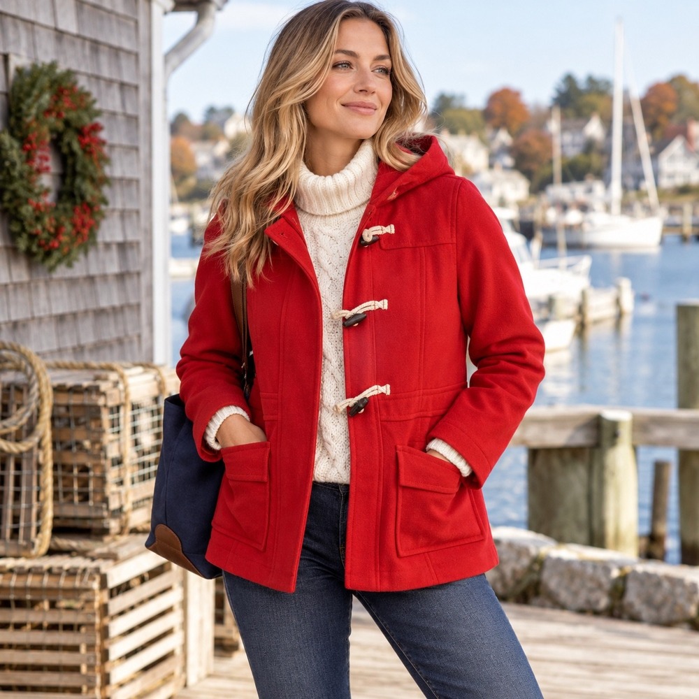 Old Navy Toggle Duffle Hooded Coat Jacket Womens Size L Red Fisherman Classic